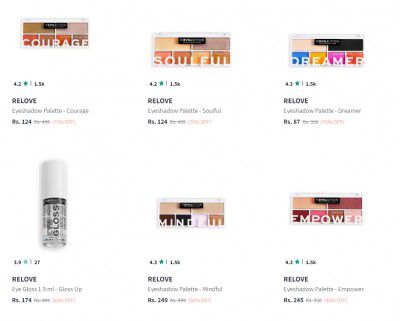 Upto 75% On Off Relove Eyeshadow | Starting At ₹124