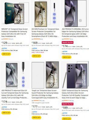 Amazon: Upto 75% OFF - screenprotectors for samsung s24 ultra | Starts At ₹129