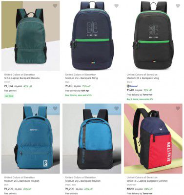 Upto 75% Off United Colors Of Benetton Backpacks