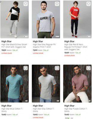 Upto 76% Off On High star Tshirt | Start At Rs 829