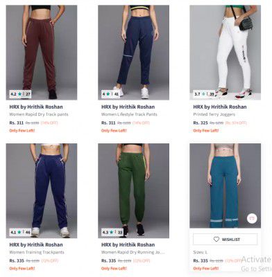 Myntra : UP TO 85% OFF | HRX Women's Trackpants Starts @ 287