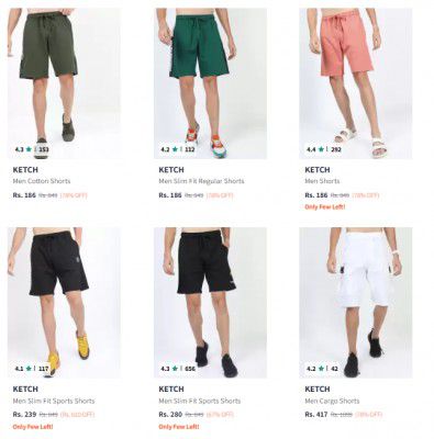 Upto 78% off Ketch Men's Shorts starts @ 186