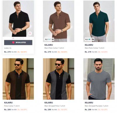 Myntra: Upto 78% OFF On Kajaru T-shirt For Mens Starts At Rs.219
