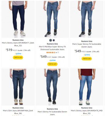 Upto 79% Off Numero Uno Men's Jeans | Start at Rs.419