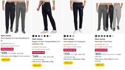 Upto 79% Off on Mack Jonney Men's Trackpants | Start @ 349