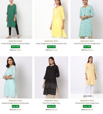 Upto 90% Off on Avaasa Women's Kurtas | Starts At Rs 120