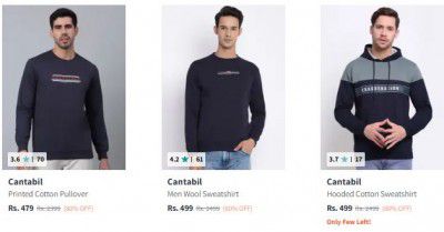 Myntra: Upto 80% OFF On Cantabil Sweatshirt  | Starts At Rs.449