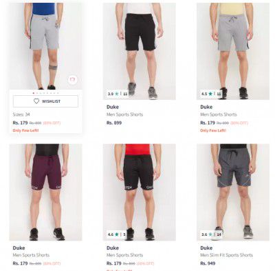 Upto 80% Off On DUKE Mens Shorts | Starts at ₹179