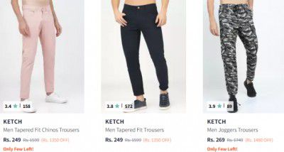 UP TO 88% OFF | Locomotive Mens Trousers Starts ₹209