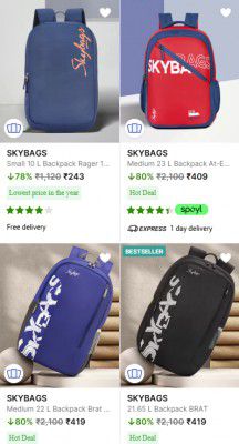 Upto 78% OFF - Skybags Backpack | Starts at Rs 429