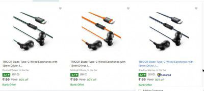 Flipkart: Upto 80% OFF On Triggr Type-C Wired Earphones | Start At ₹199