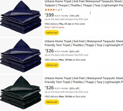 Upto 80% Off On Urbane Waterproof Tarpaulin Sheet | Starts at Rs326