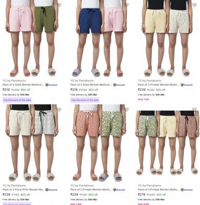 Upto 80% Off Yu By Pantaloons Women's Shorts | Start @ 219