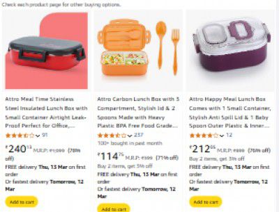 Upto 81% OFF ON Attro Lunch box