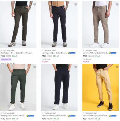 Upto 70% Off on Flying Machine Mens Trousers