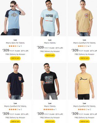 Upto 81% Off on Lee Men's Tshirt Starts at Rs 309