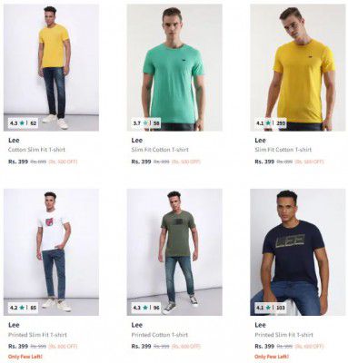 Myntra: Upto 82% OFF On Lee T-Shirts For Mens | Starts At Rs.319