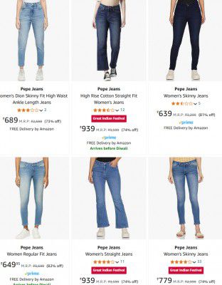 Min. 78% OFF on Pepe Jeans for Women's