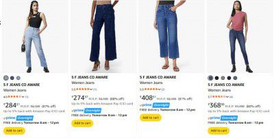 Amazon: Upto 82% OFF | SF JEANS CO AWARE For Womens | Starts At Rs.284