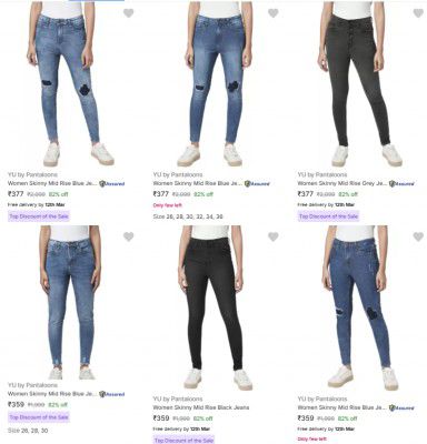 Upto 82% Off Yu By Pantaloons Womens Jeans | Start @ 377