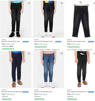 Upto 84% off on Killer Kids Jeans Starts at ₹335