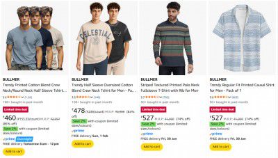 Aamazon: Upto 85% OFF On BULLMER Clothing | Starts At Rs.224