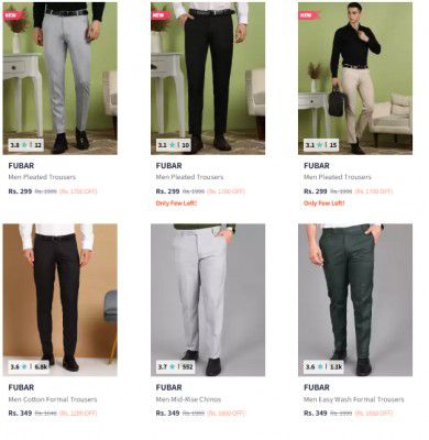Upto 85% Off On Fubar  Men Trousers |Start At Rs 299