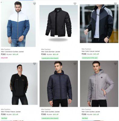 Flipkart: Upto 85% OFF On Mia Fashion Mens Jackets | Starts At ₹380 