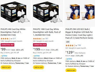 Amazon : UPTO 85% OFF ON PHILIPS LED Bulb