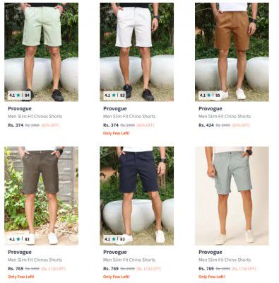 Upto 85% Off Provogue Men's Shorts | Start @ 374
