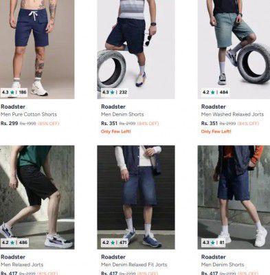 Upto 85% OFF - Roadster Shorts | For Mens