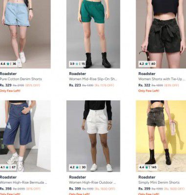 Upto 85% OFF - Roadster Shorts | For Womens