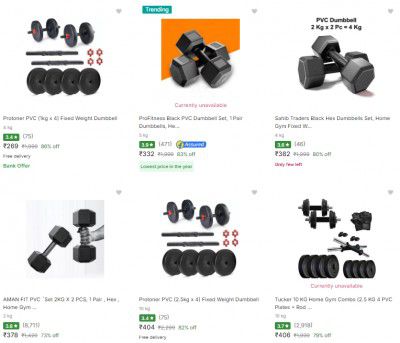 Upto 86% Off On Dumbbells & Barbell Home Gym Sets