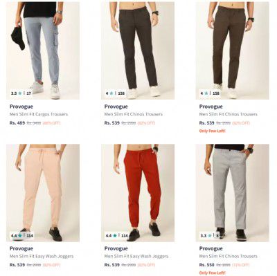 Upto 86% Off Provogue Men's Trousers | Start @ 489