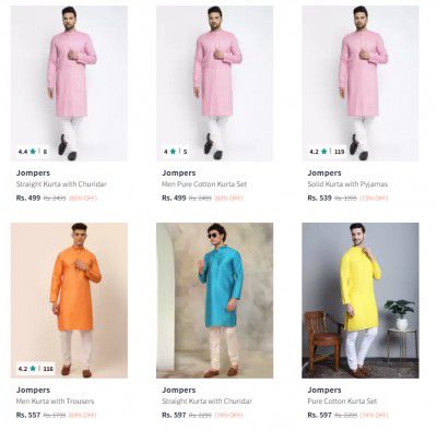 Upto 87% Off Jompers Men's Kurta Sets | Star at Rs.499