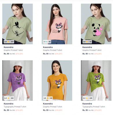 Myntra : Upto 87% Off On Kasendra Woman T-shirt | Start At Rs 99
