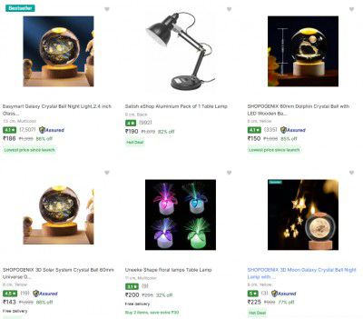 Upto 87% off on Table Lamps, Crystal Lamps @ 186
