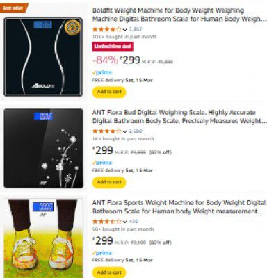 Upto 87% OFF - Digital Weight Machine Starts at Rs 299 [ Brand: Boldfit | Lifelong | ANT | beatXP ]