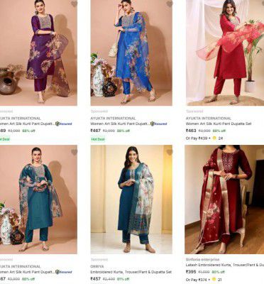 Flipkart : Upto 88% Off on Embroidered Suit set