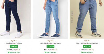 AJIO : Upto 78% Off on HIGH STAR Jeans | For Men