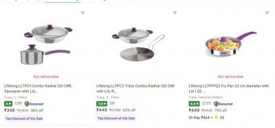 Flipkart: Upto 88% Off  On Lifelong  Cookware |  Starts At Rs.349
