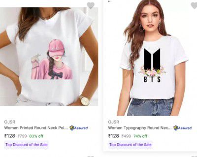 Upto 88% Off On Ojsr Womens T Shirts |Start at Rs 128