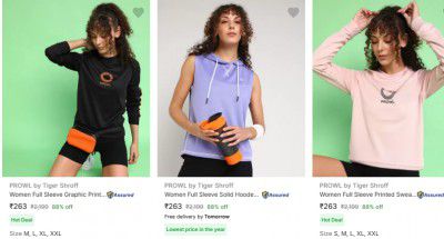 Upto 88% OFF on PROWL by Tiger Shroff Winter Wear Women's Sweatshirt Starts at Rs 263