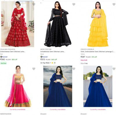 Upto 88% Off On Womens Lehenga Cholis | Starts At Rs 392