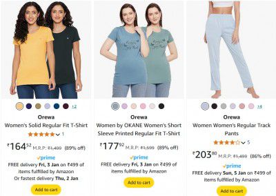 Upto 89% off on Orewa Clothing & Accessories Starting From Rs.137
