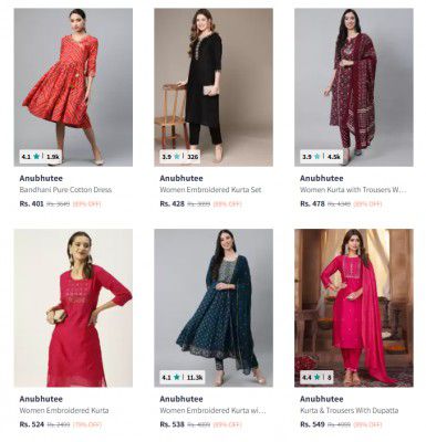 Upto 89% Off On Anubhutee Women's Kurta & Kurta Set Starts @383