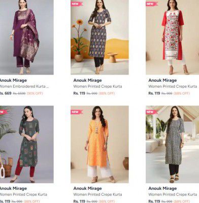 Myntra : Upto 88% OFF - Anouk Mirage Womens Clothings | Starts At Rs.274