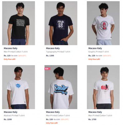 Upto 90% Off Macaso Italy Men's T-shirt | Start @ 119