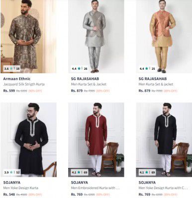 Myntra : Upto 90% Off Men's Kurta