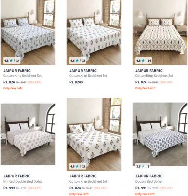 Myntra: Upto 90% Off on Jaipur Fabric Bedsheet Starts at Rs 824 